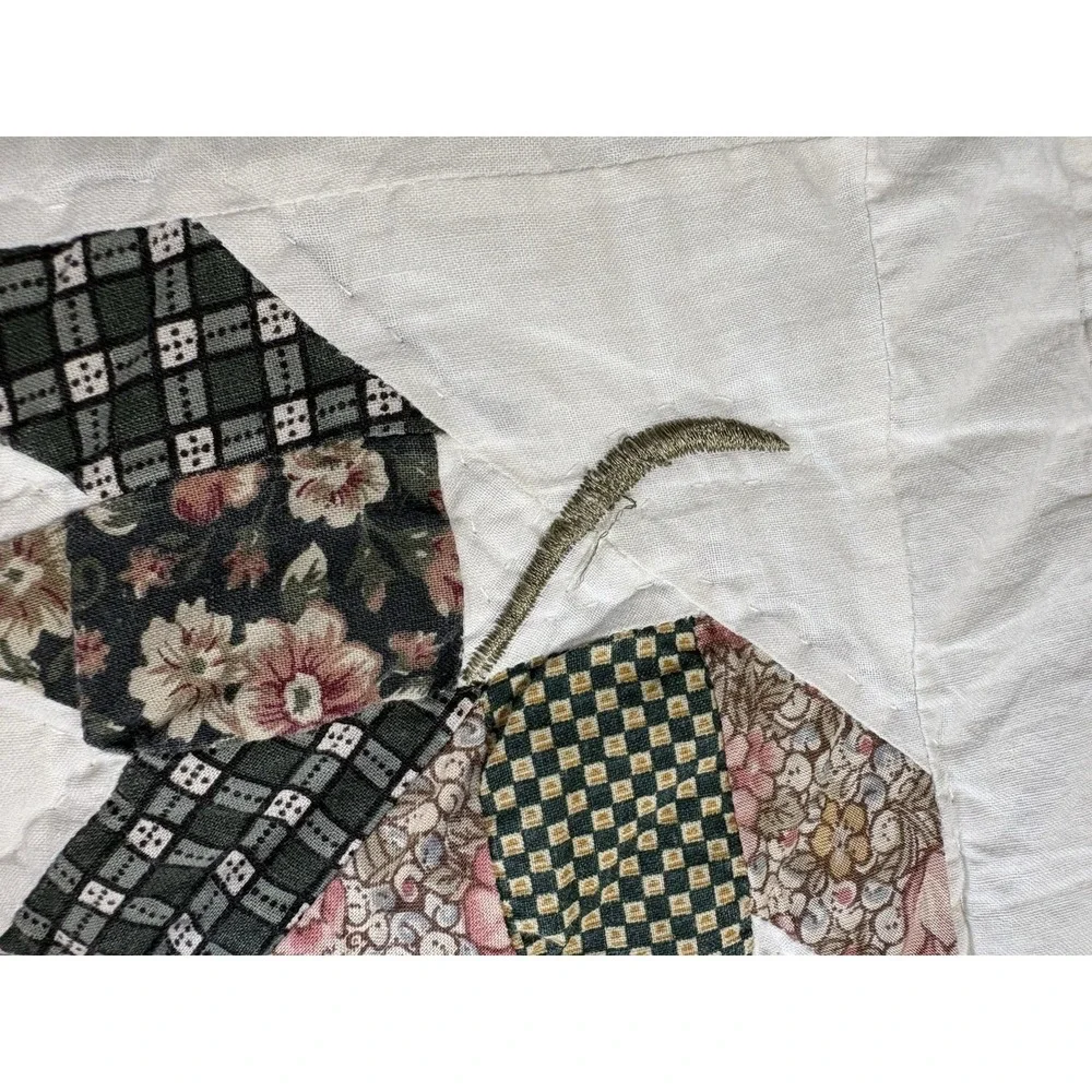 Vtn Handmade Quilt Full Leaves 100% Cotton Cream Sage With Two Shams‎ 76